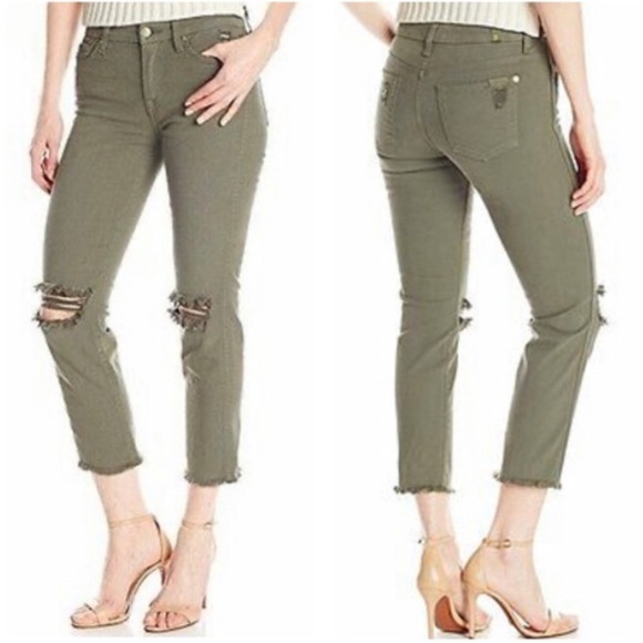 NWOT 7FAM Green Ankle Straight Distressed Jeans - Picture 1 of 6